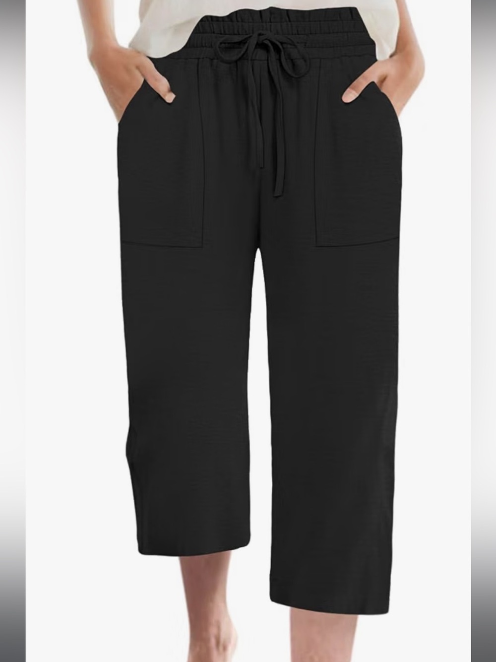 Black Wide-Leg Cropped Drawstring Pants
